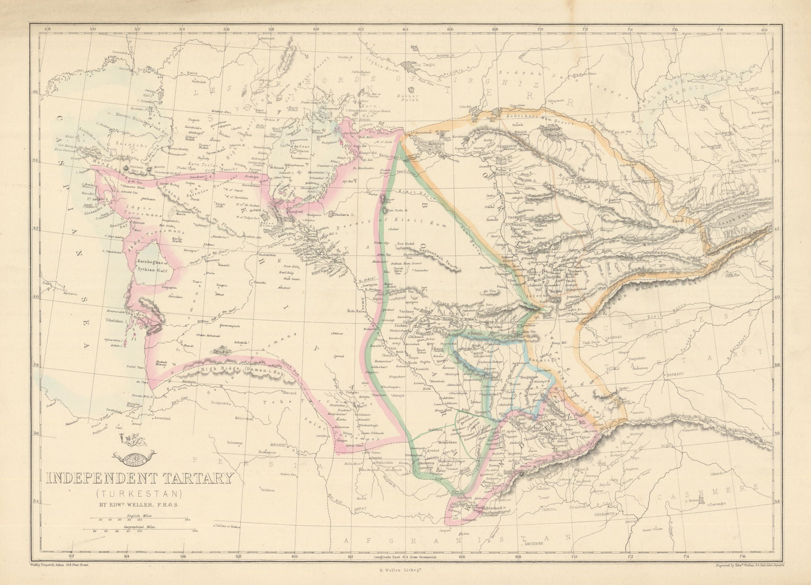 CENTRAL ASIA. 'Independent Tartary (Turkestan)'. Khiva Bokhara. WELLER 1863 map